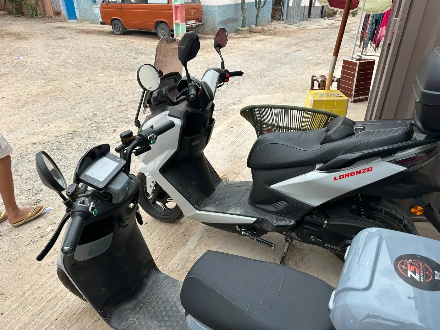 Close-up of the electric scooters at the shop